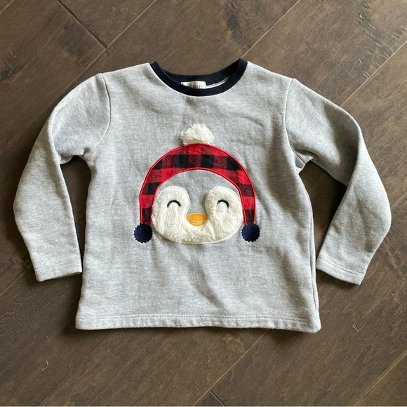 Kit + Pearl Shirt Kids top Snow Penguin Long Sleeve Size 4T Gray & Red Cute - Picture 2 of 8